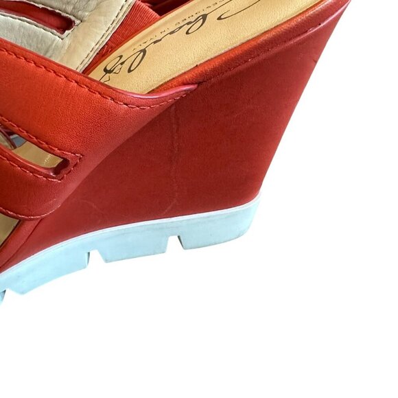 Charly Amar Leather Wedge Sandals Slides Bold Coral Strappy Size 10 Women's - Picture 8 of 14